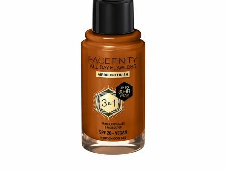 Crème Make-up Base Max Factor Face Finity All Day Flawless 3-in-1 Spf 20 Nº N102 Chocolate 30 ml Online Hot Sale