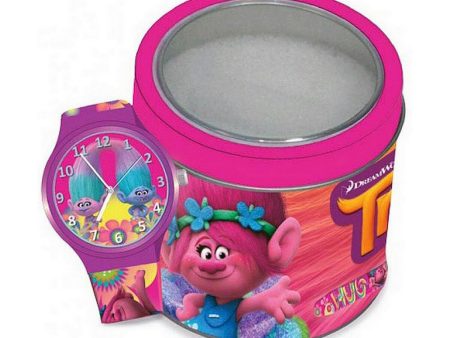 Infant s Watch Cartoon TROLLS - TIN BOX (Ø 33 mm) For Sale