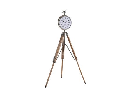 Table clock DKD Home Decor 22 x 40 x 80 cm Natural Silver Aluminium Tripod Mango wood Traditional Supply